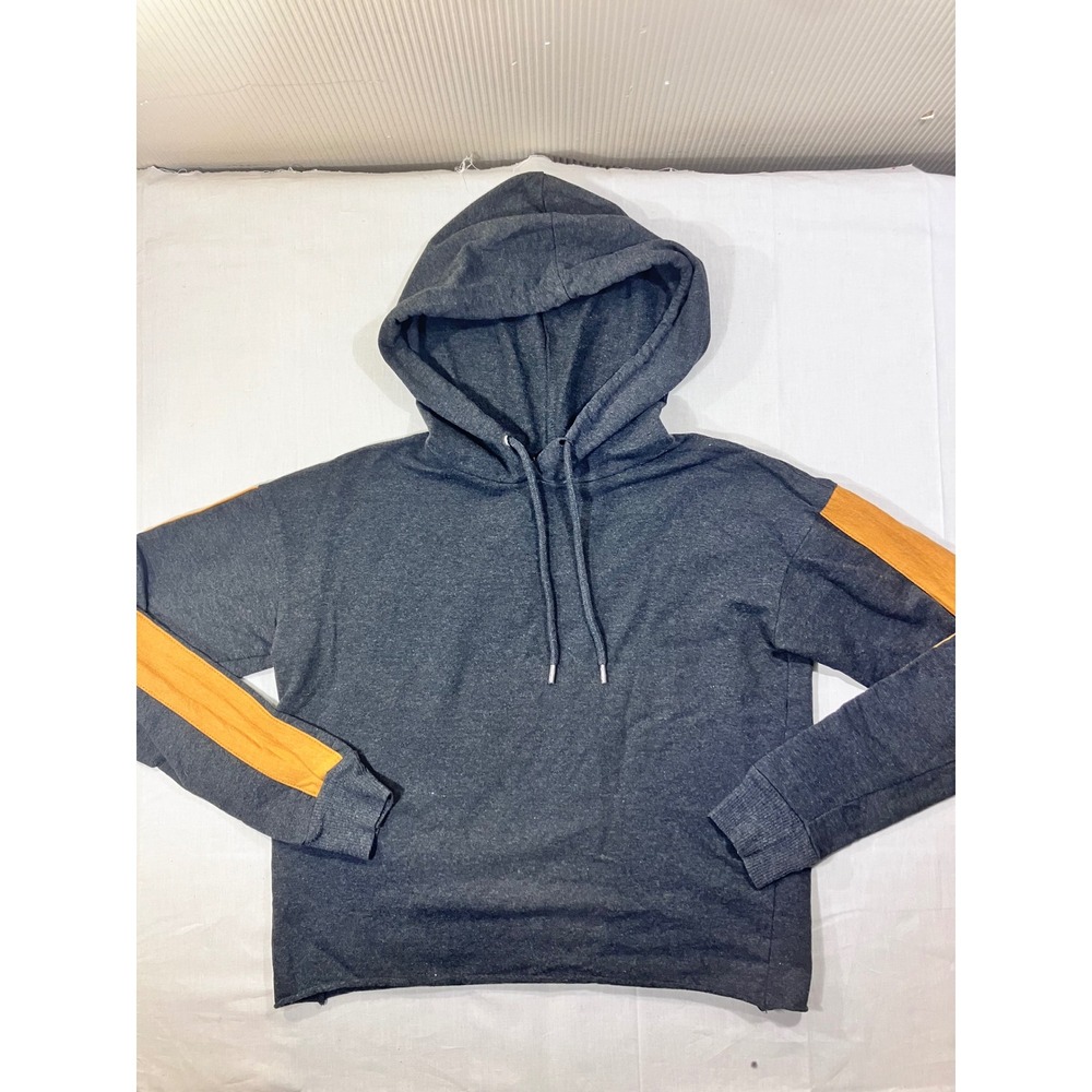 Derek Heart Charcoal Gray Cropped Hoodie With Orange Stripe Accents Size S